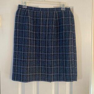 Women's Wool Blend Lined Blue Plaid Knee Length Straight Skirt Size 12